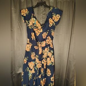 Orange and Blue Ruffled Sundress with Flutter Sleeves